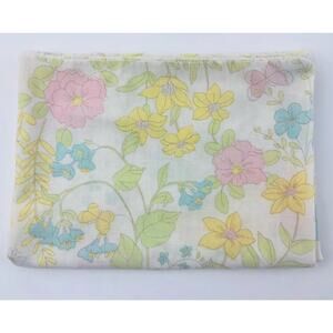 Vintage 70s Pillowcase Flower Power Mod Pink Yellow Green Butterflies by Pacific